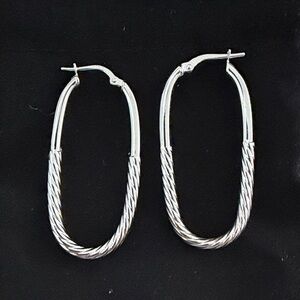 Twisted Oval Hoop Earrings in Silver